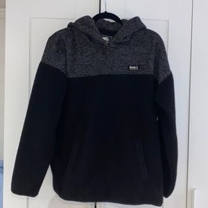 Roots Hoodie -  Mens Black/Gray Size M - Hooded Pullover Sherpa Fleece